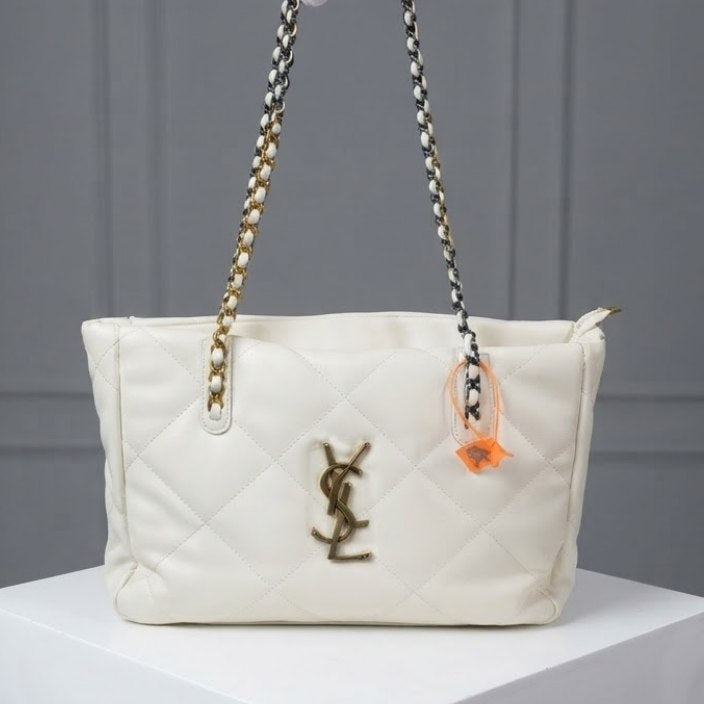 Quilted Chain Shoulder Bag with Gold Logo Detail