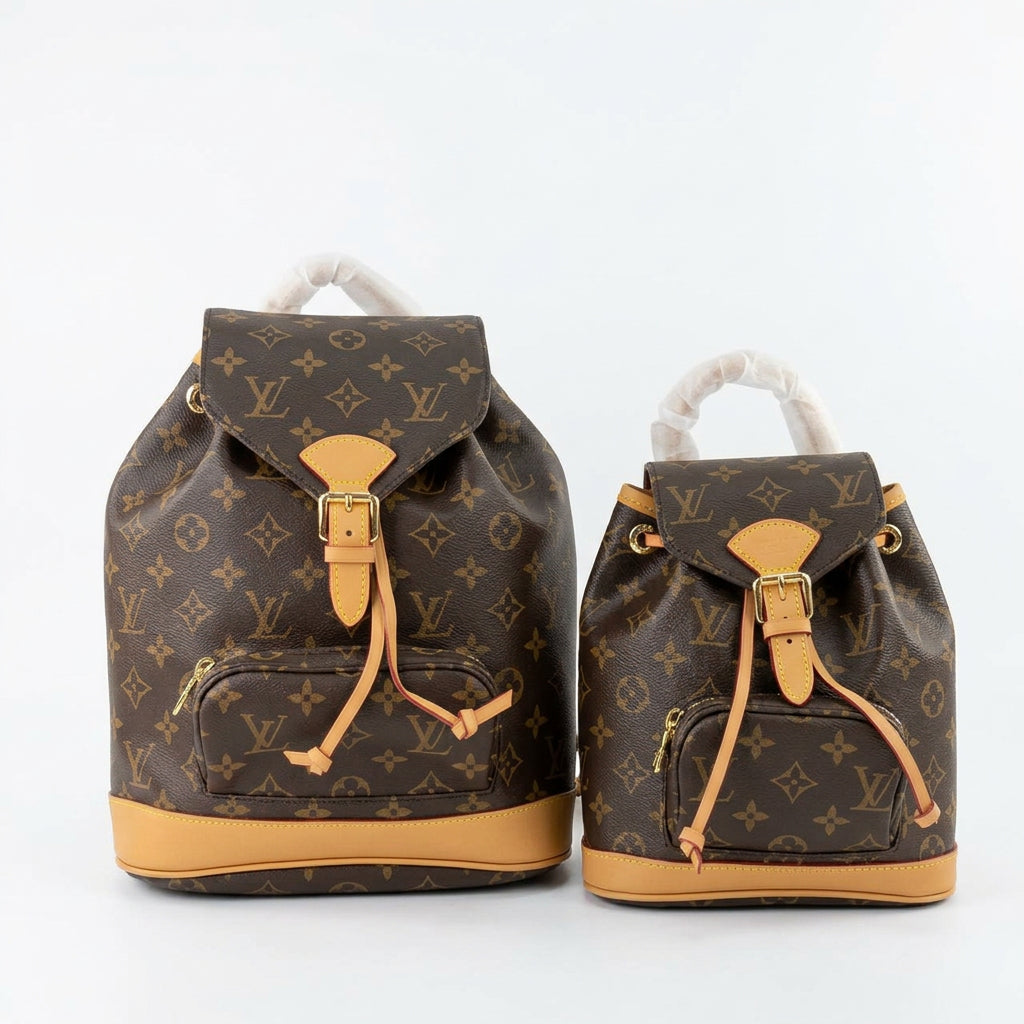 Monogram Leather Signature Backpack with Buckle Closure