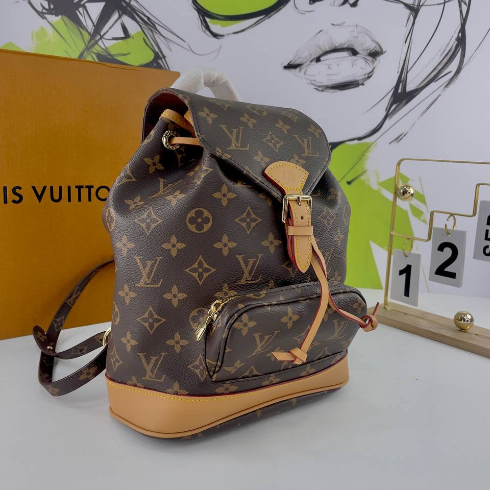 Monogram Leather Signature Backpack with Buckle Closure