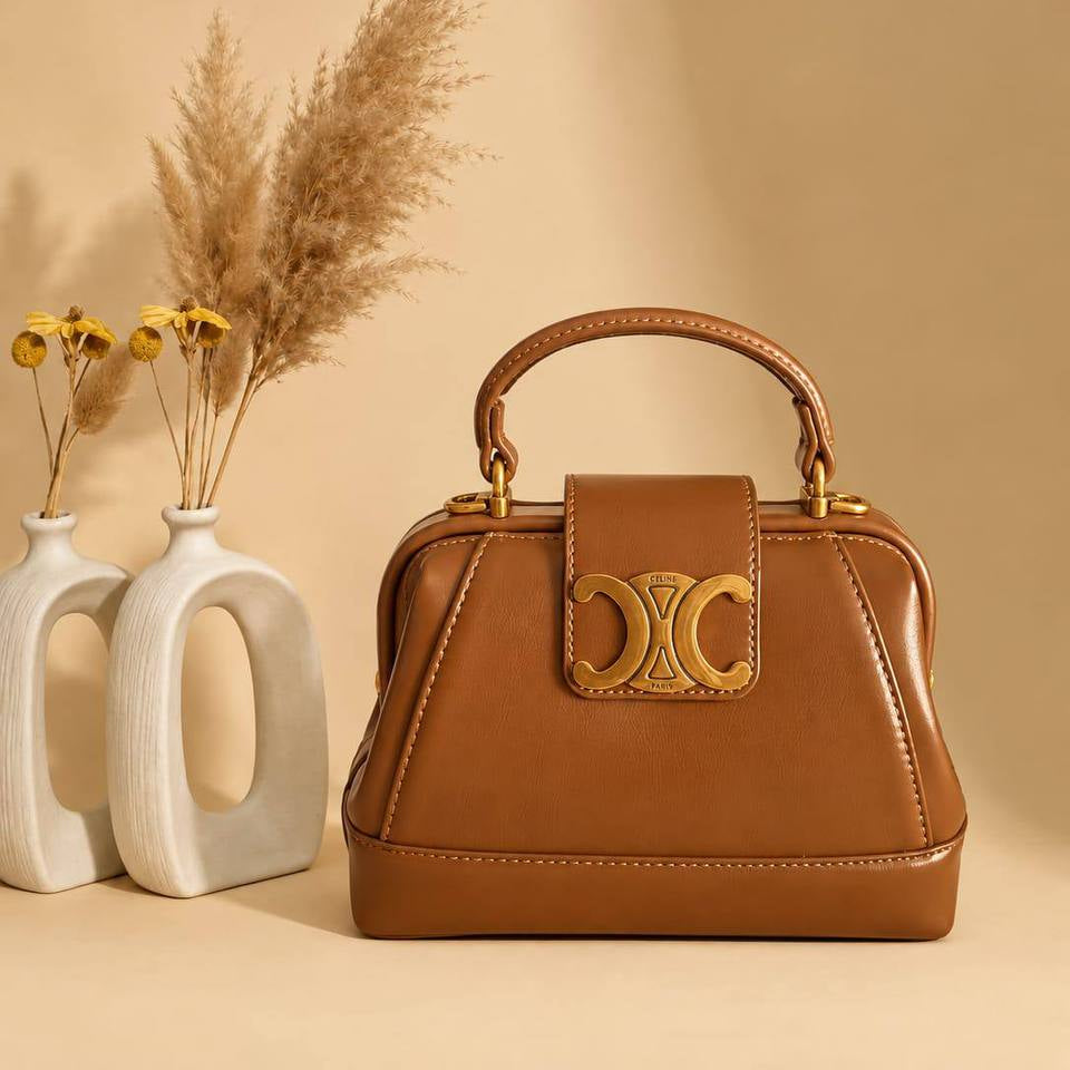 Celine Style Burgundy Structured Top Handle Bag