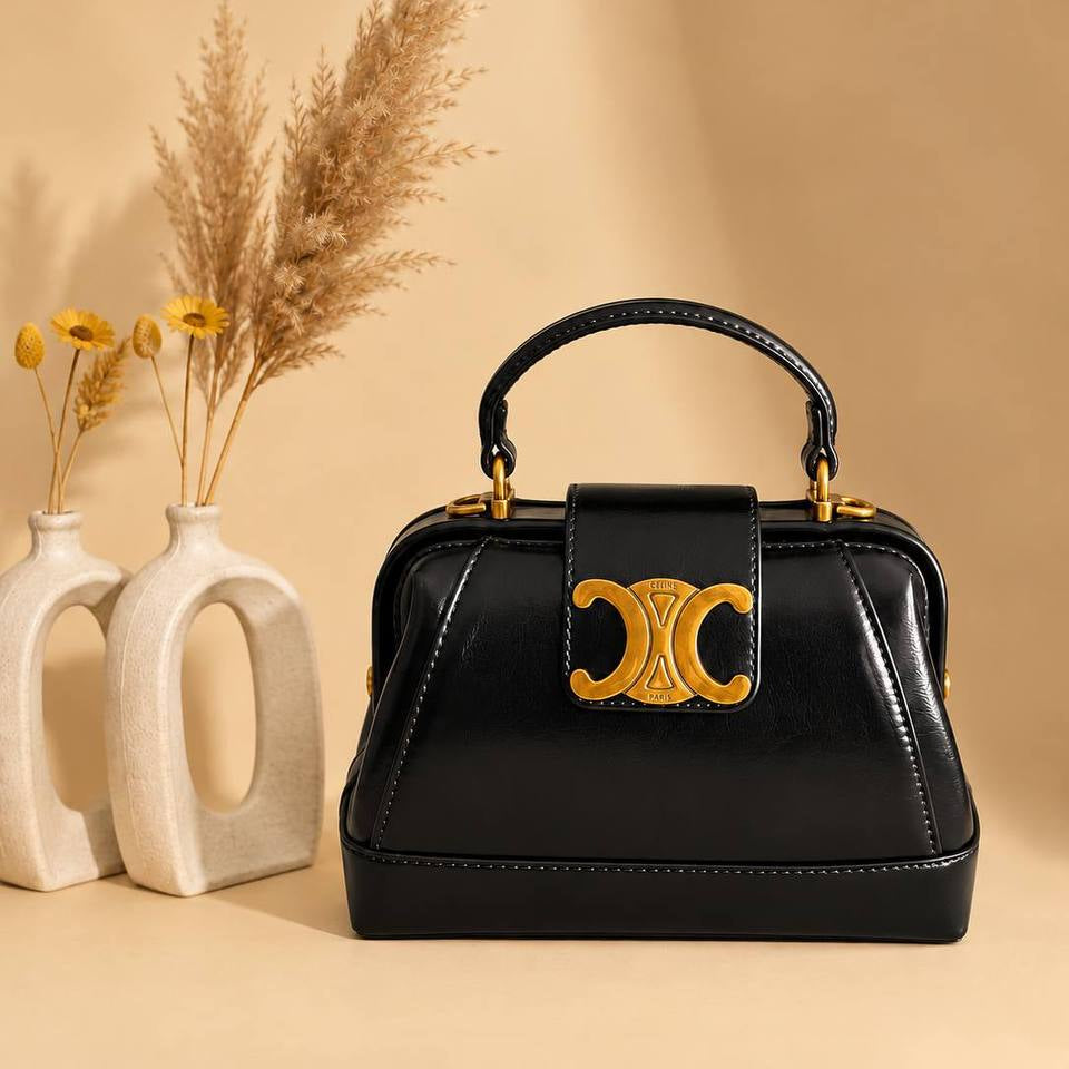 Celine Style Burgundy Structured Top Handle Bag