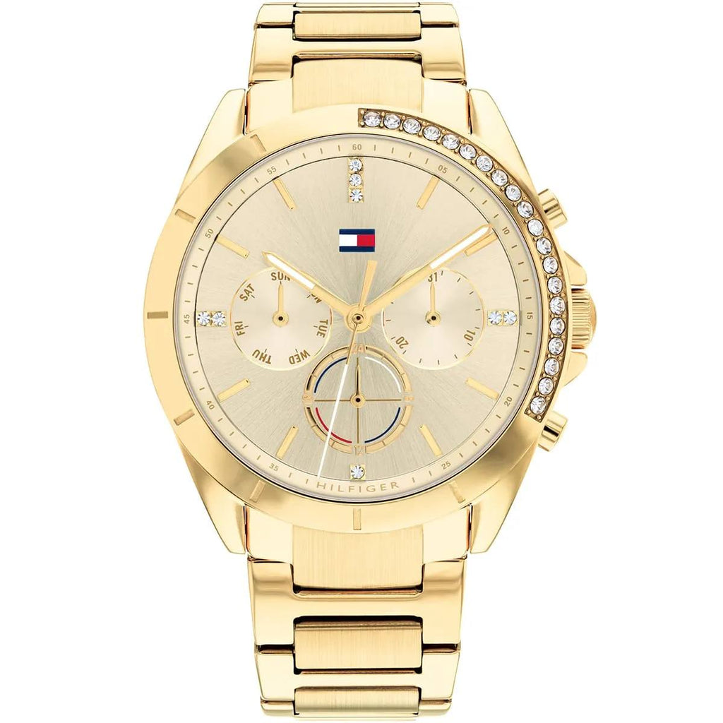 Tommy Hilfiger Gold Tone Crystal Embellished Multi Function Watch