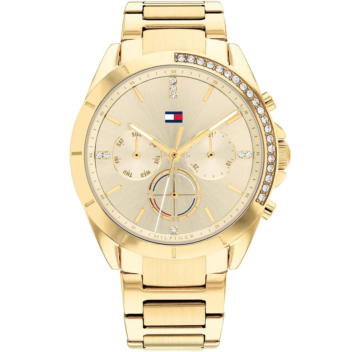 Tommy Hilfiger Gold Tone Crystal Embellished Multi Function Watch