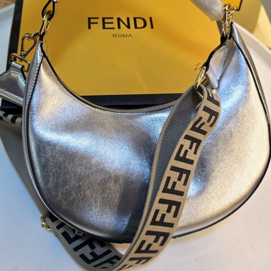 Fendi Moon Logo Accent Shoulder Bag in White