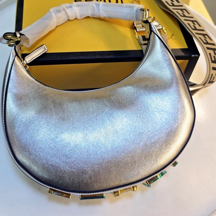 Fendi Moon Logo Accent Shoulder Bag in White