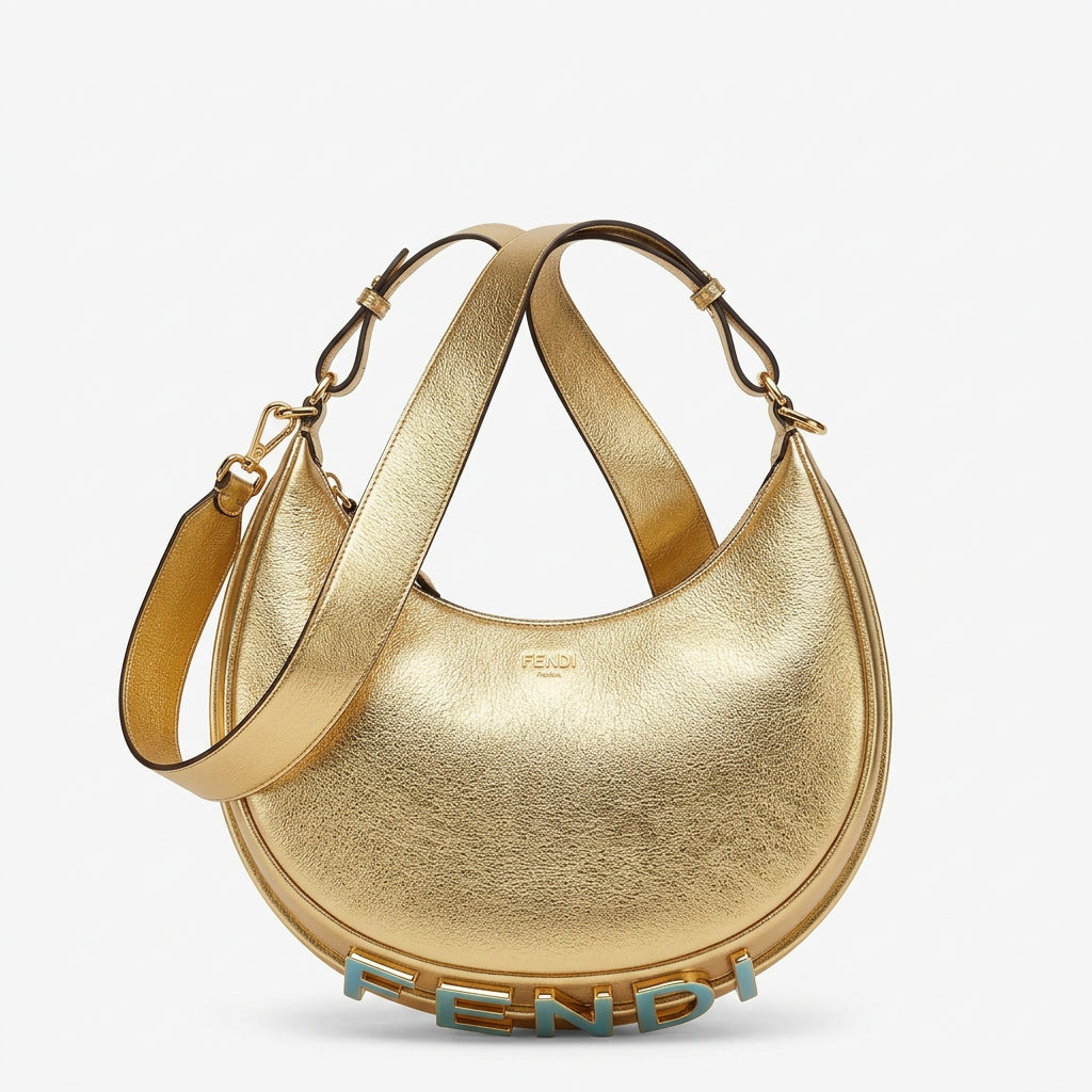 Fendi Moon Logo Accent Shoulder Bag in White