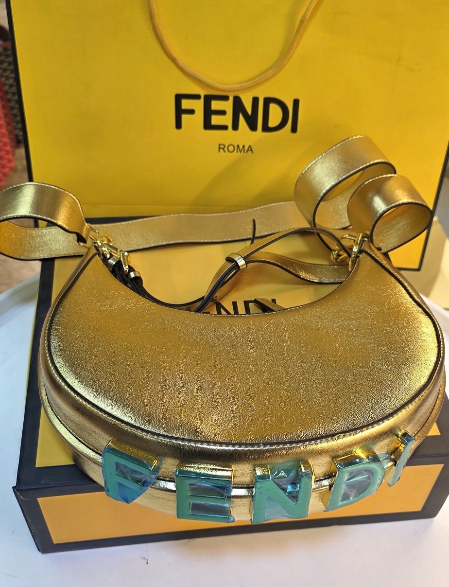 Fendi Moon Logo Accent Shoulder Bag in White