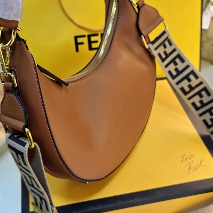 Fendi Moon Logo Accent Shoulder Bag in White