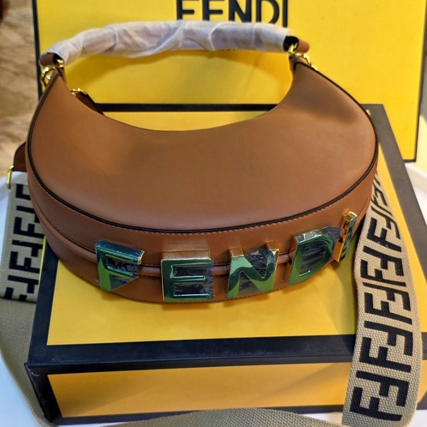 Fendi Moon Logo Accent Shoulder Bag in White