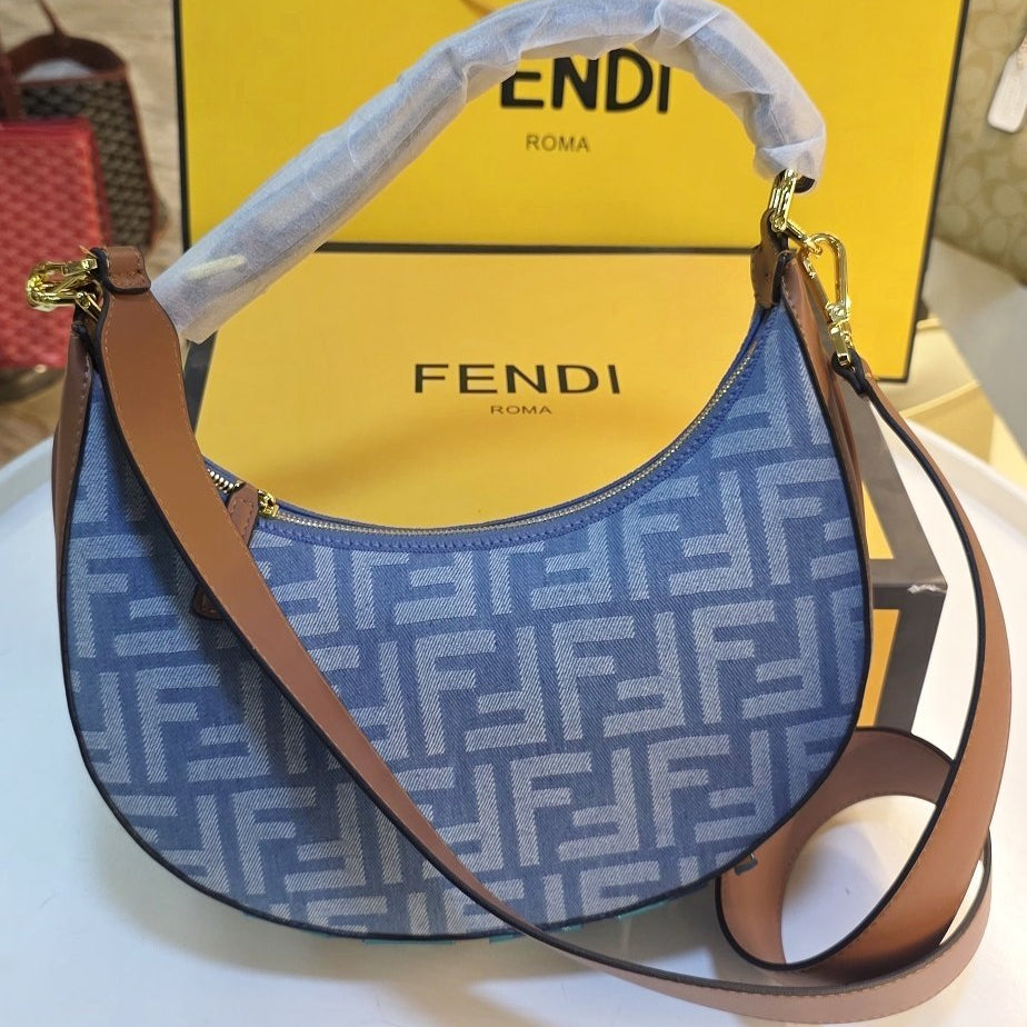 Fendi Moon Logo Accent Shoulder Bag in White