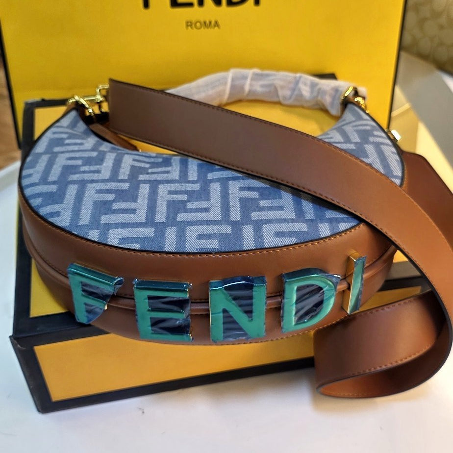 Fendi Moon Logo Accent Shoulder Bag in White