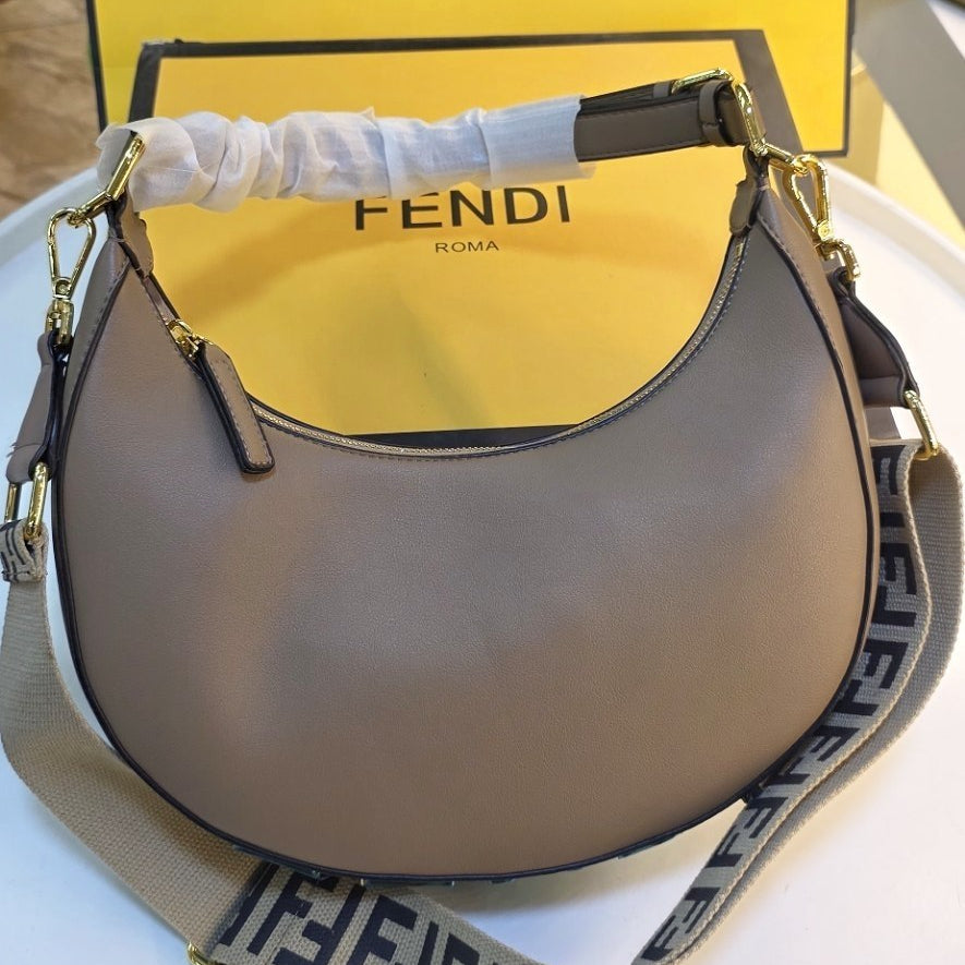 Fendi Moon Logo Accent Shoulder Bag in White