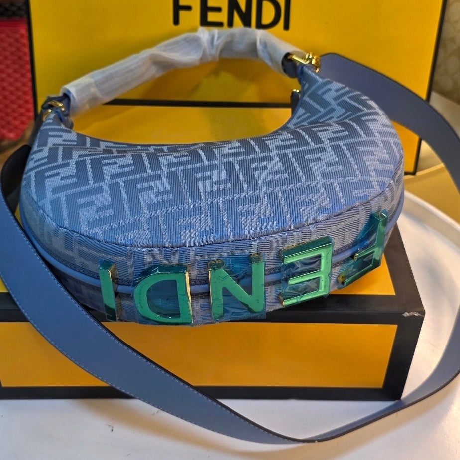 Fendi Moon Logo Accent Shoulder Bag in White