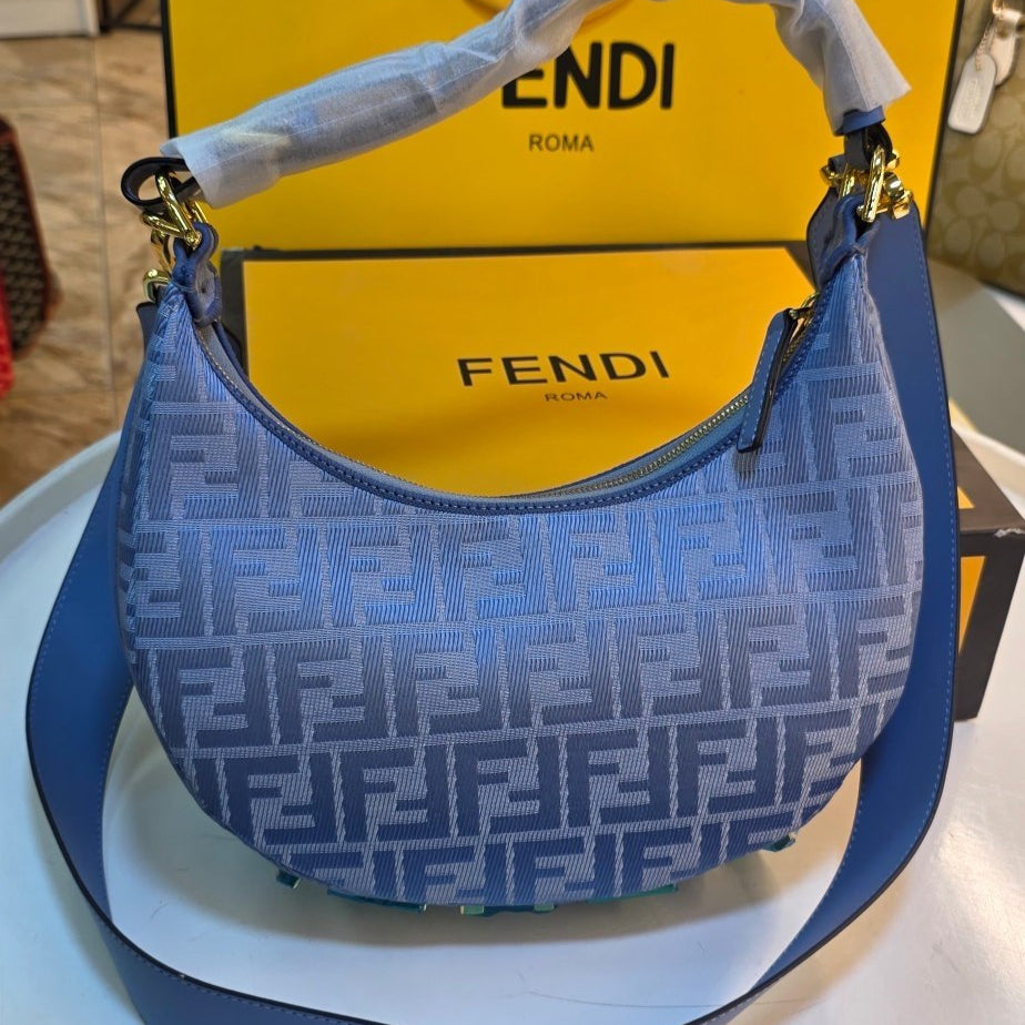 Fendi Moon Logo Accent Shoulder Bag in White