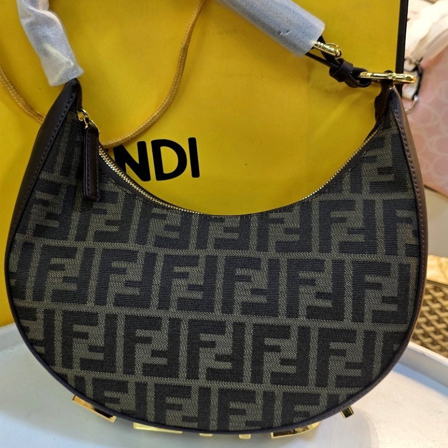 Fendi Moon Logo Accent Shoulder Bag in White