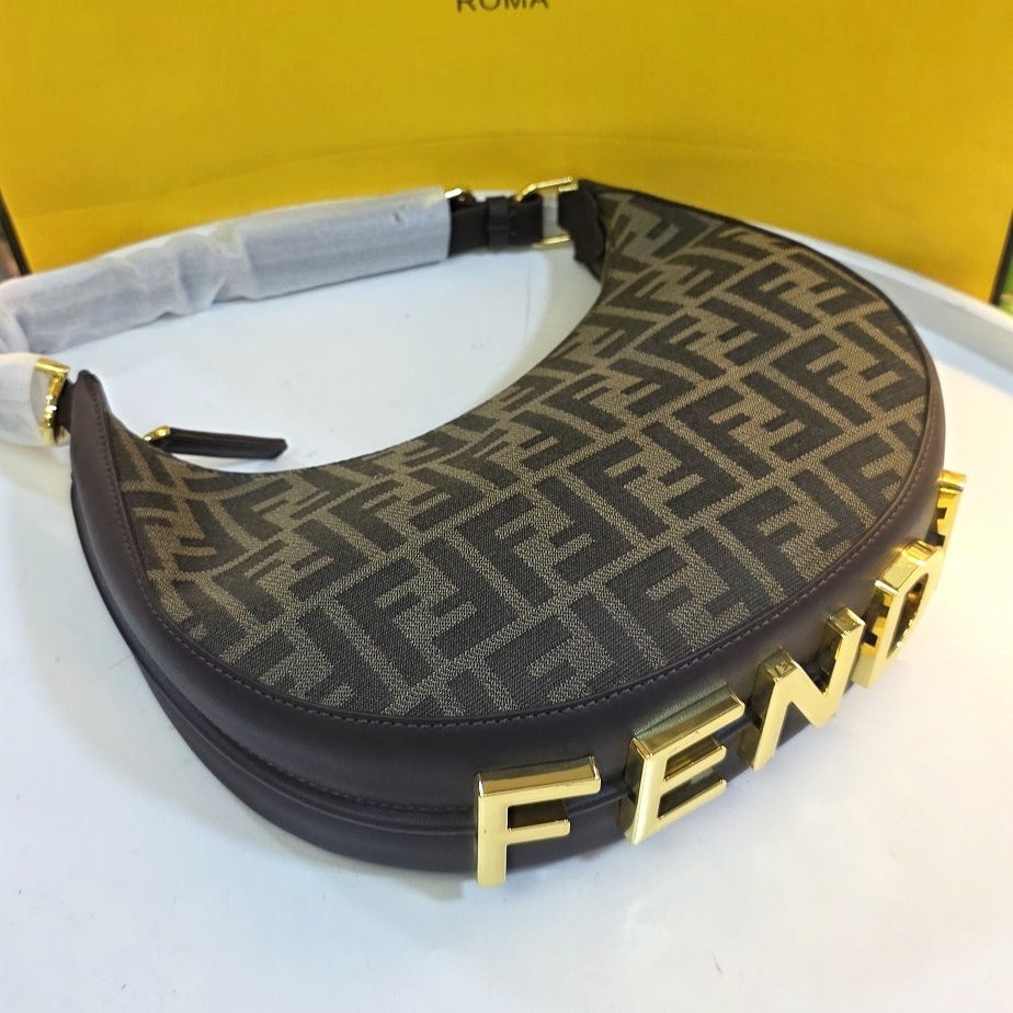 Fendi Moon Logo Accent Shoulder Bag in White