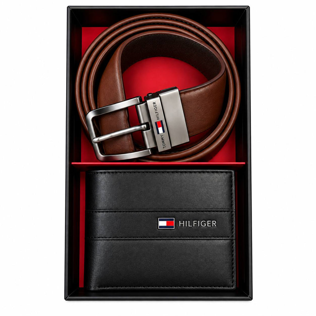 Tommy Hilfiger Leather Wallet and Belt Gift Set