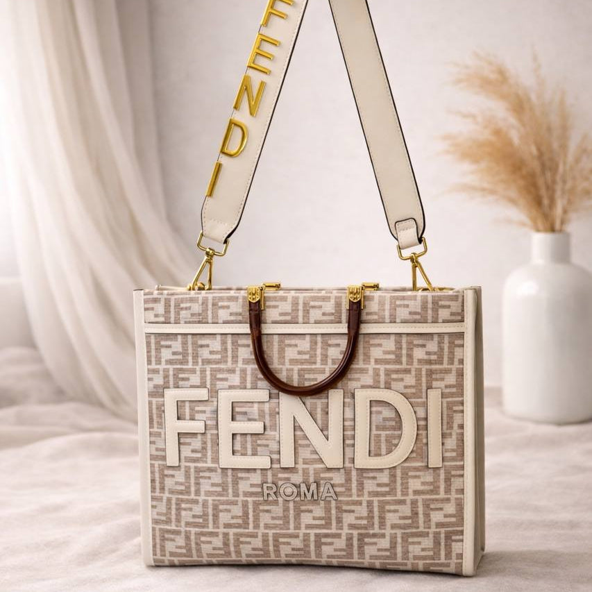 Fendi Sunshine Shopper Tote in Monogram Canvas with Gold Logo Strap 👜🖤✨
