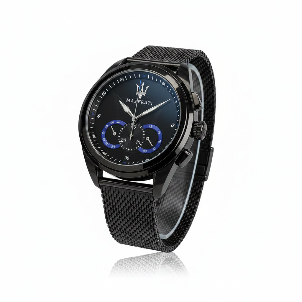 Maserati Traguardo: Sleek Black & Silver Chronograph ⌚🖤