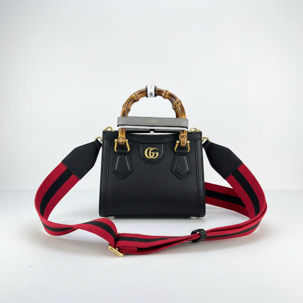 Gucci Bamboo Leather Top Handle Bag with Striped Strap 👜✨