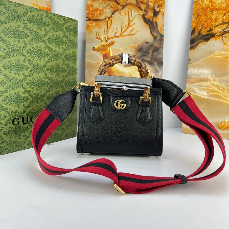 Gucci Bamboo Leather Top Handle Bag with Striped Strap 👜✨