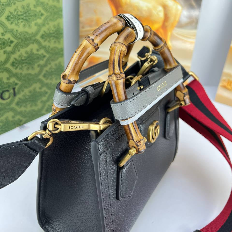 Gucci Bamboo Leather Top Handle Bag with Striped Strap 👜✨