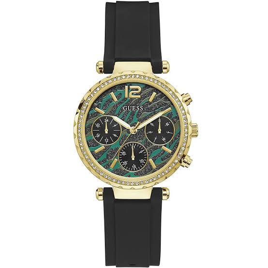 Guess Gold Tone Green Patterned Dial Watch with Silicone Strap ⌚✨