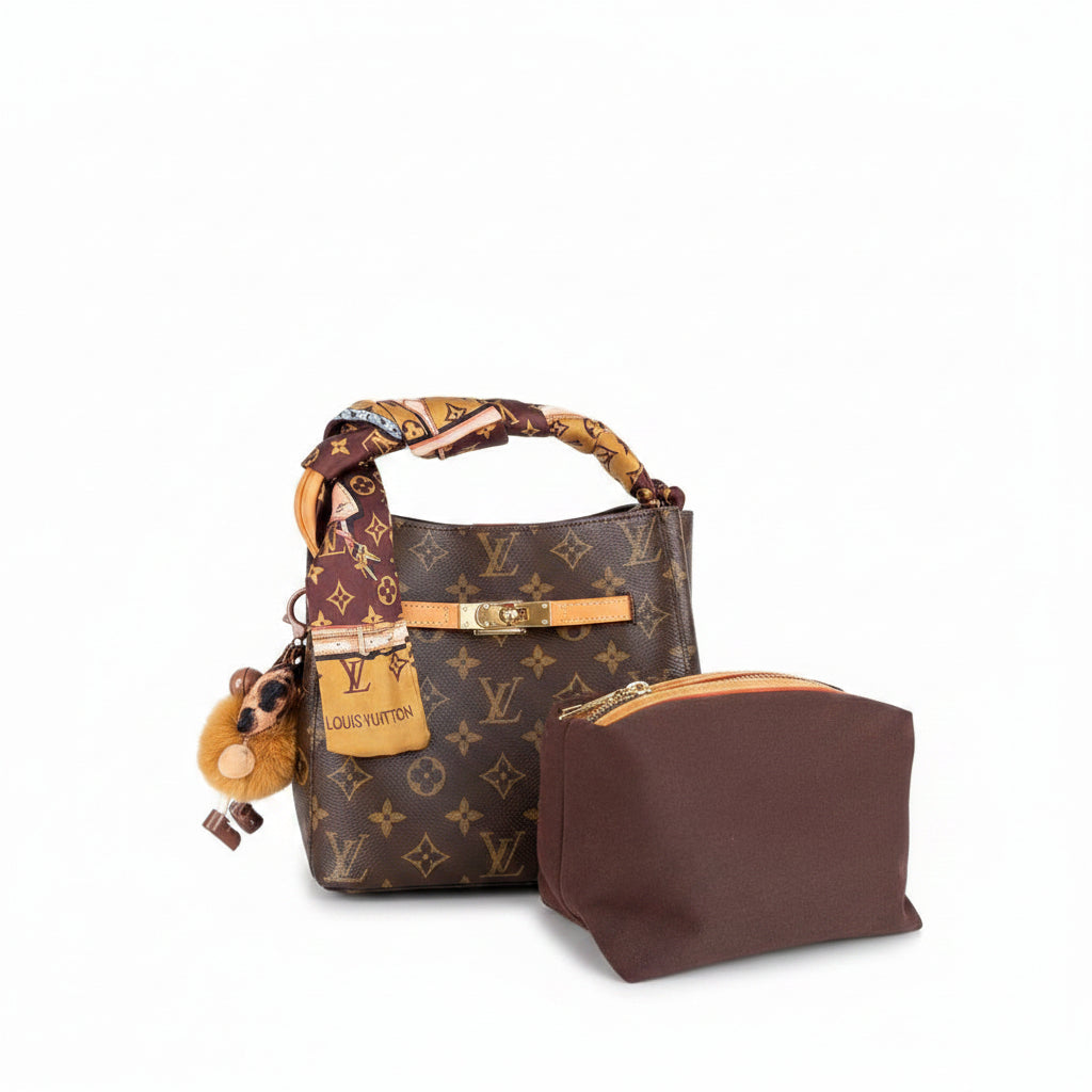 Louis Vuitton Monogram Bucket Bag with Scarf and Pouch 👜✨