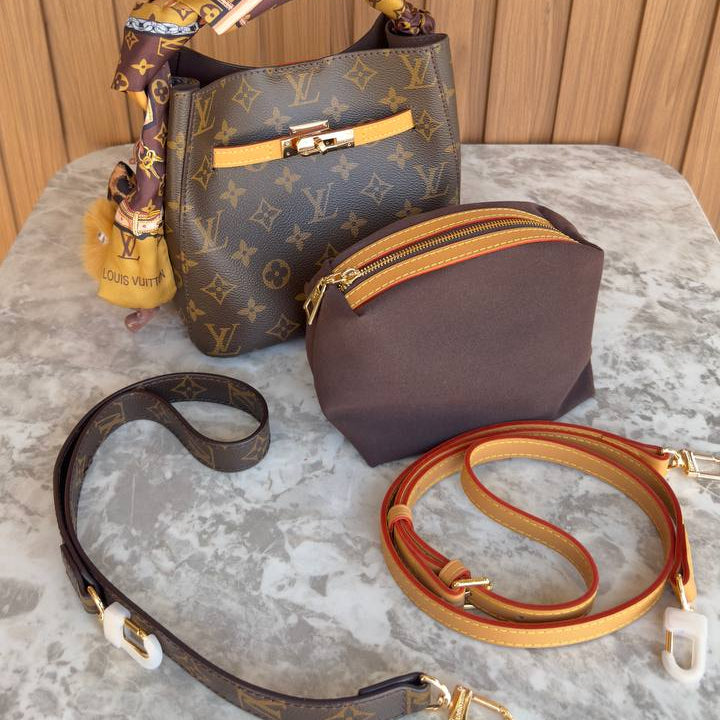 Louis Vuitton Monogram Bucket Bag with Scarf and Pouch 👜✨