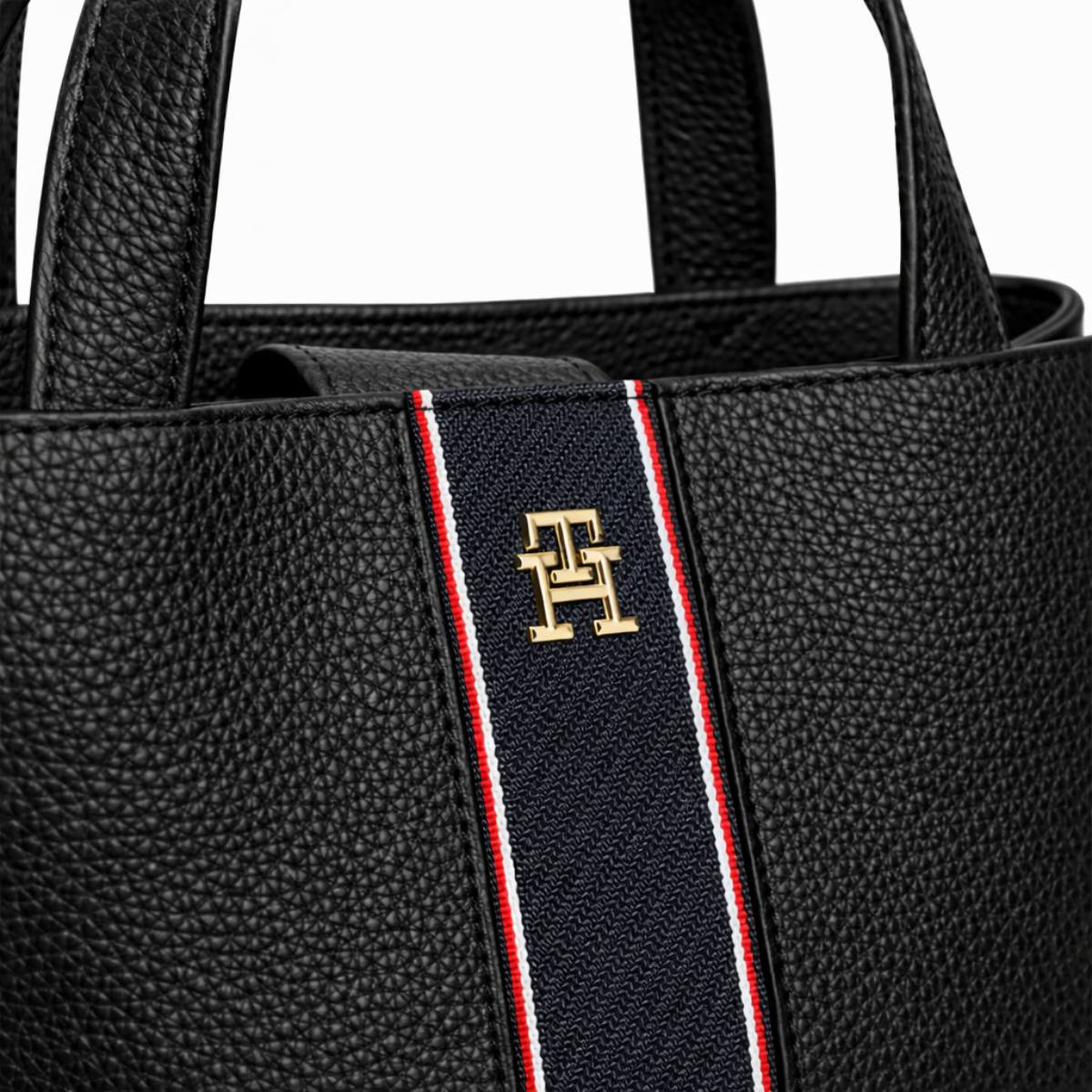 Tommy Hilfiger Black Textured Tote with Signature Striped Detail 👜✨