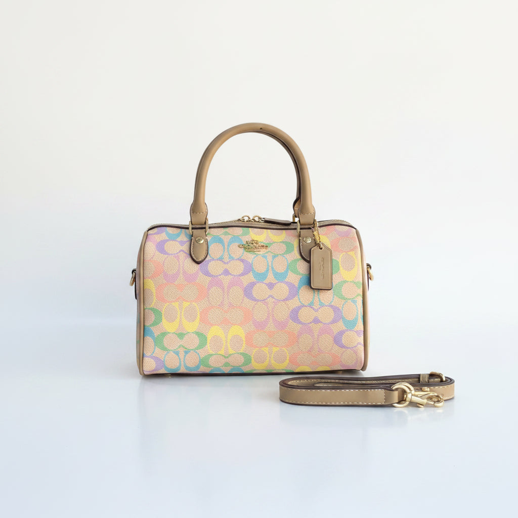 Coach Signature Rainbow Monogram Satchel in Pastel Multi 🌈👜