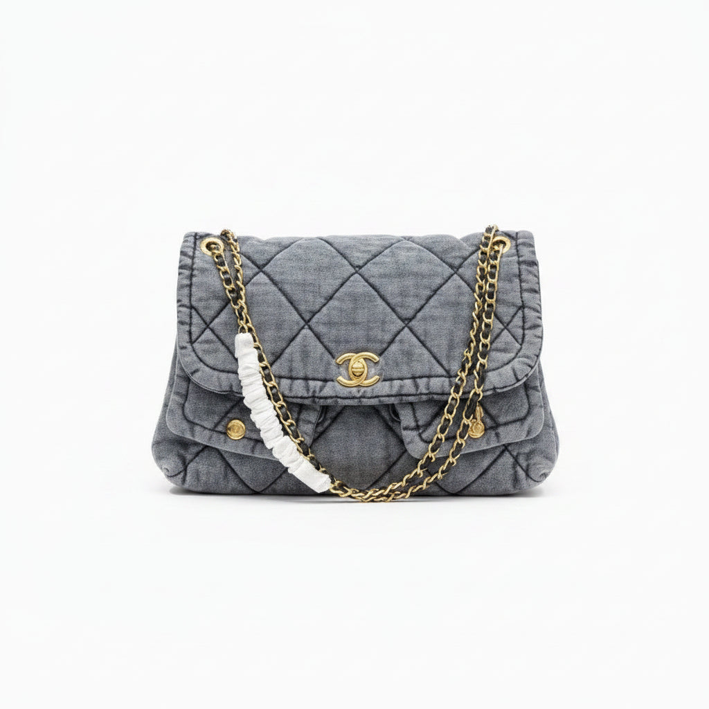 Chanel Quilted Denim Flap Tote Bag