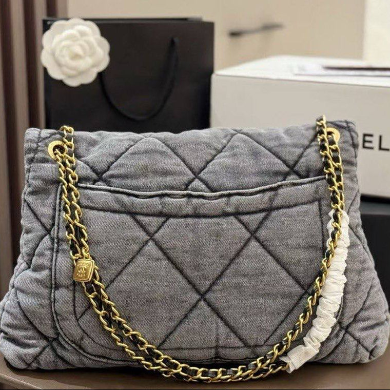Chanel Quilted Denim Flap Tote Bag