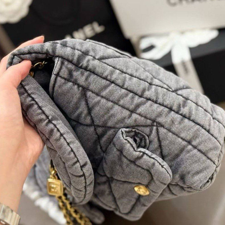 Chanel Quilted Denim Flap Tote Bag