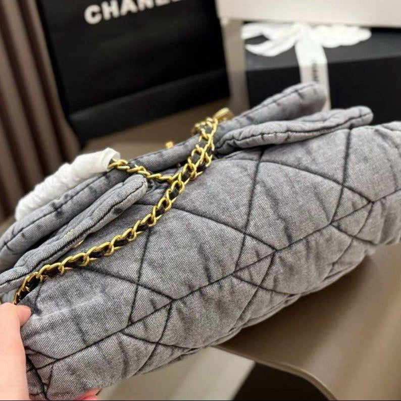 Chanel Quilted Denim Flap Tote Bag
