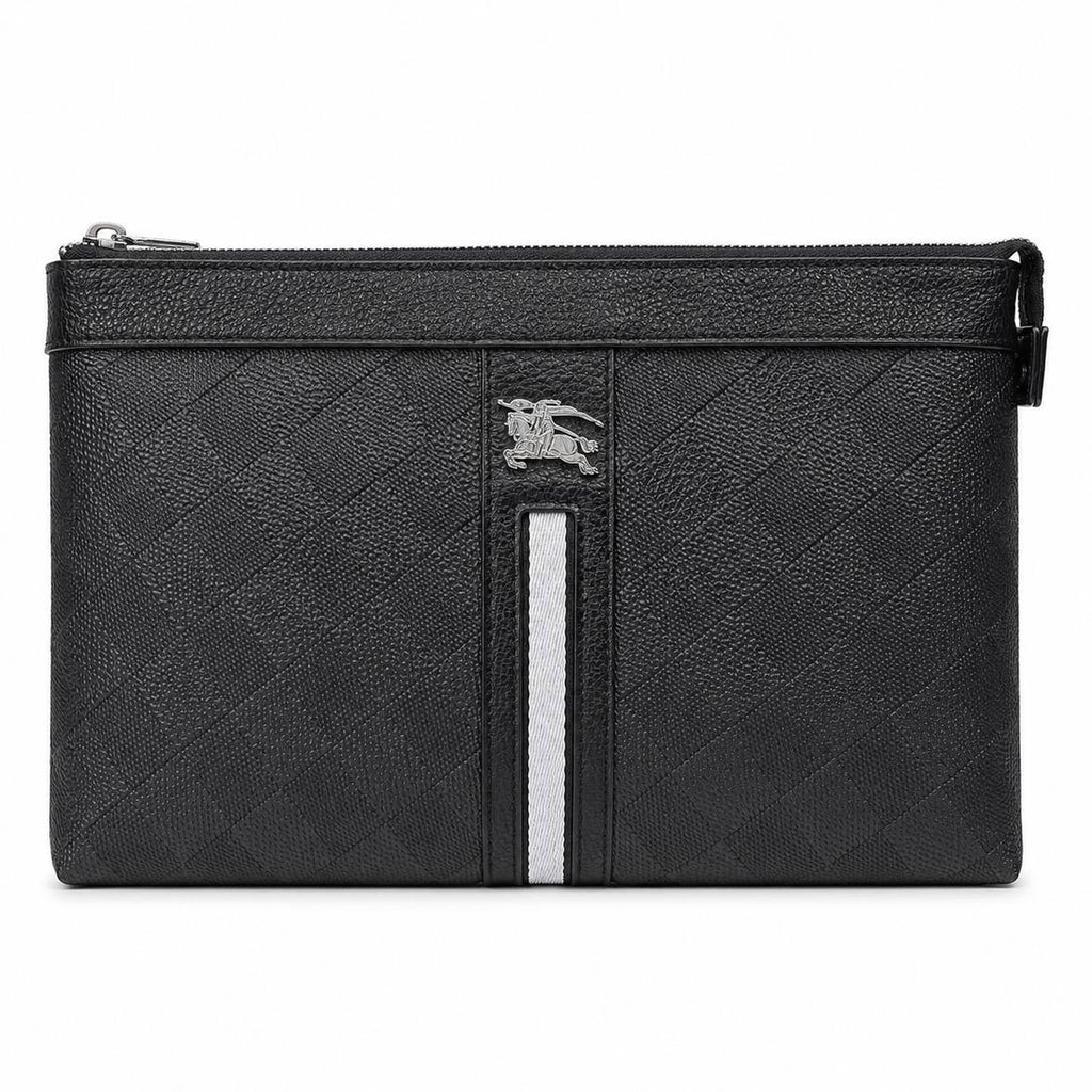 Black Textured Equestrian Knight Logo Clutch