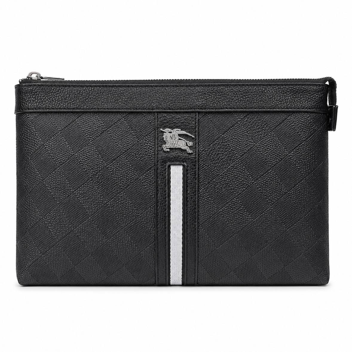 Black Textured Equestrian Knight Logo Clutch