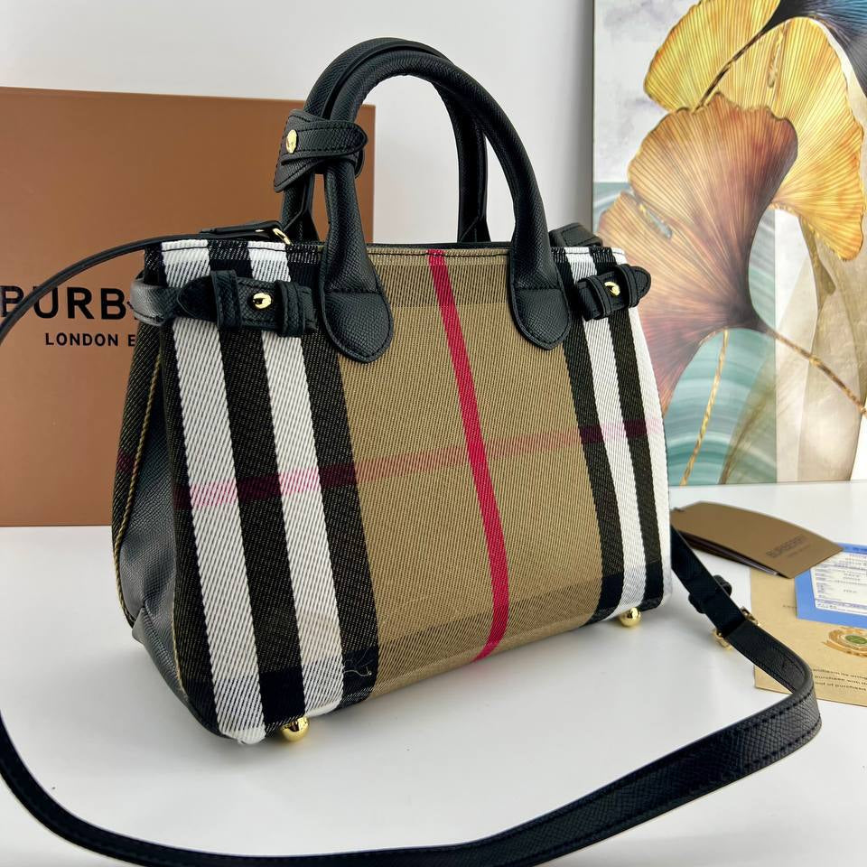 Burberry Signature Check Pattern Structured Handbag