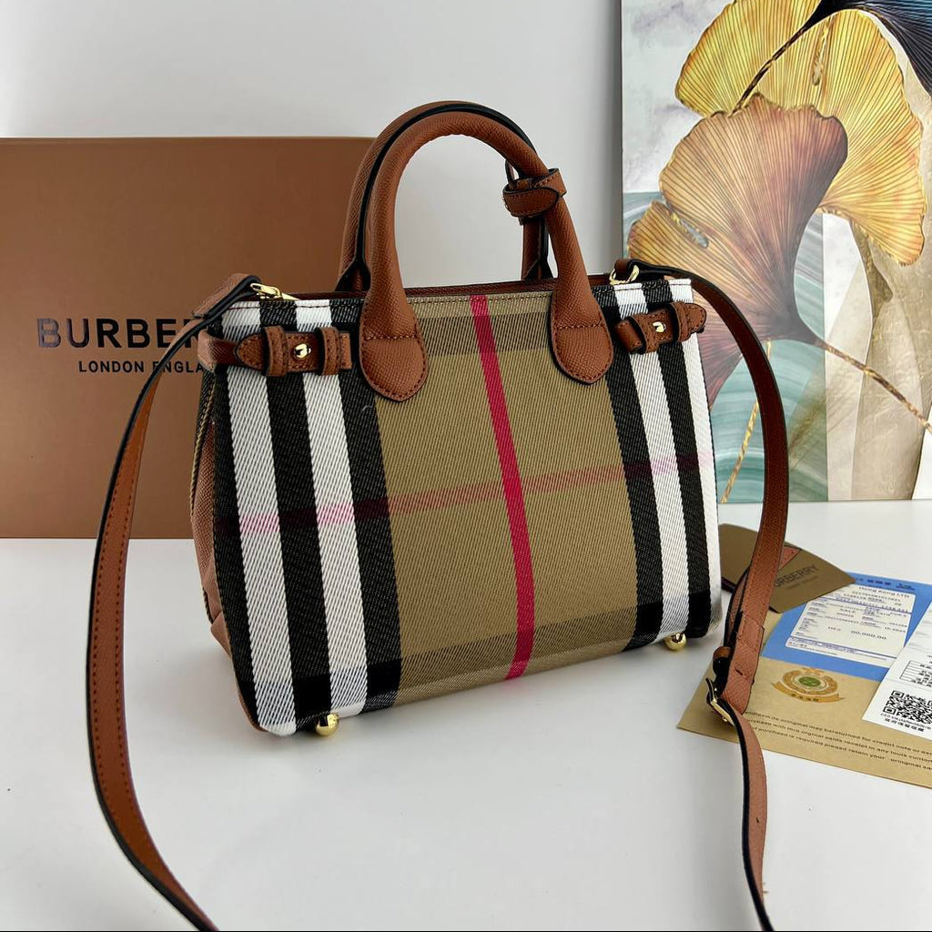 Burberry Signature Check Pattern Structured Handbag