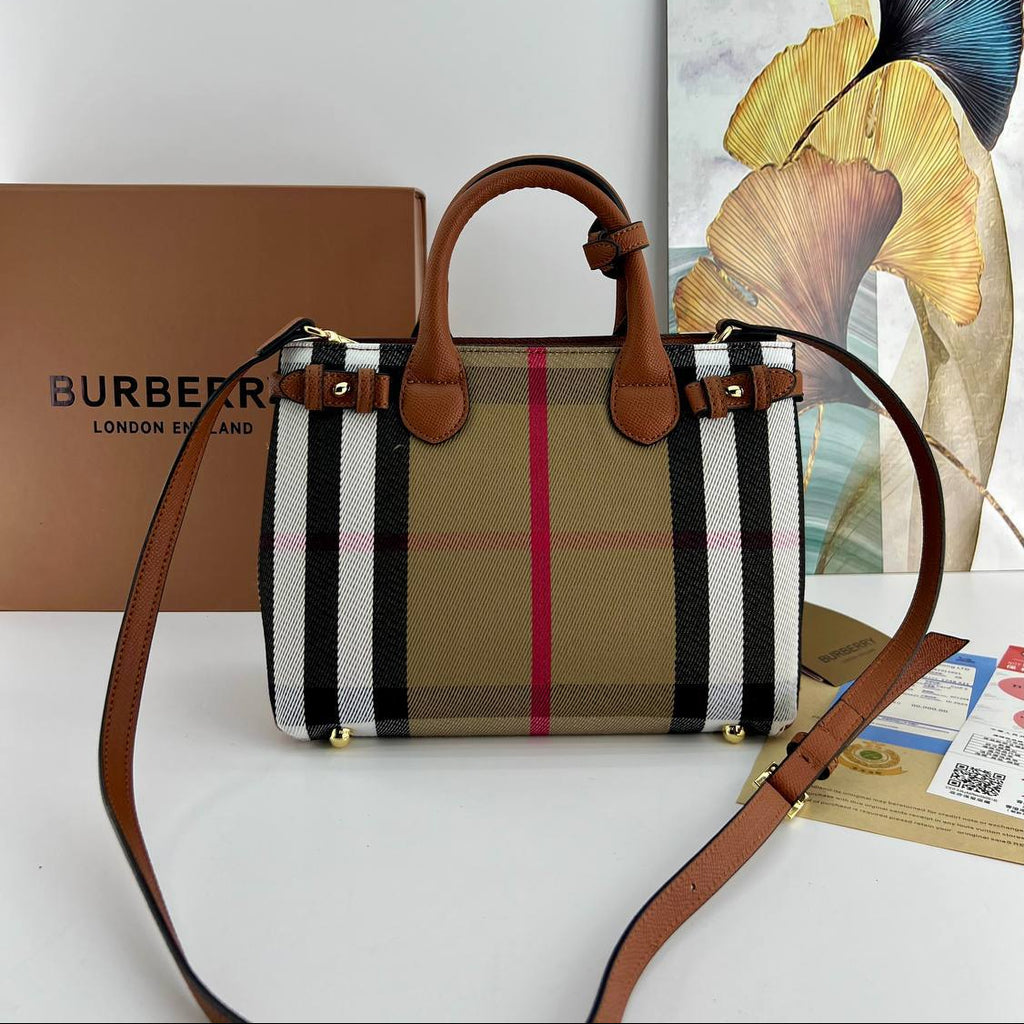 Burberry Signature Check Pattern Structured Handbag