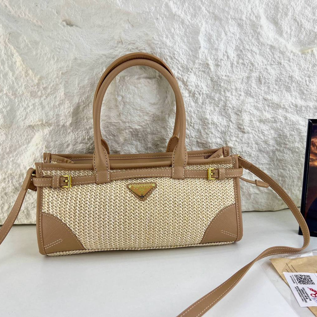 Prada Woven Texture Tote with Signature Logo Plaque