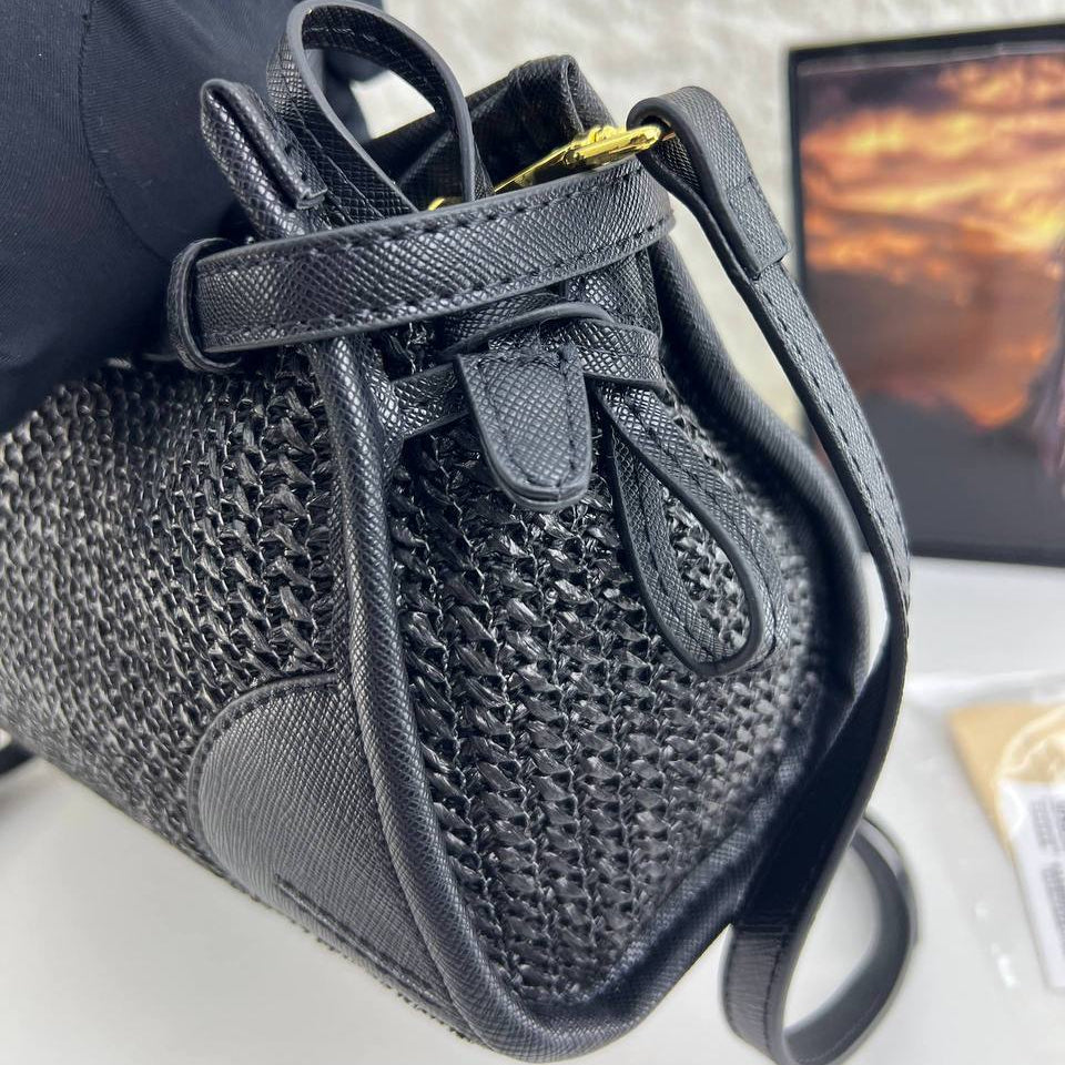 Prada Woven Texture Tote with Signature Logo Plaque
