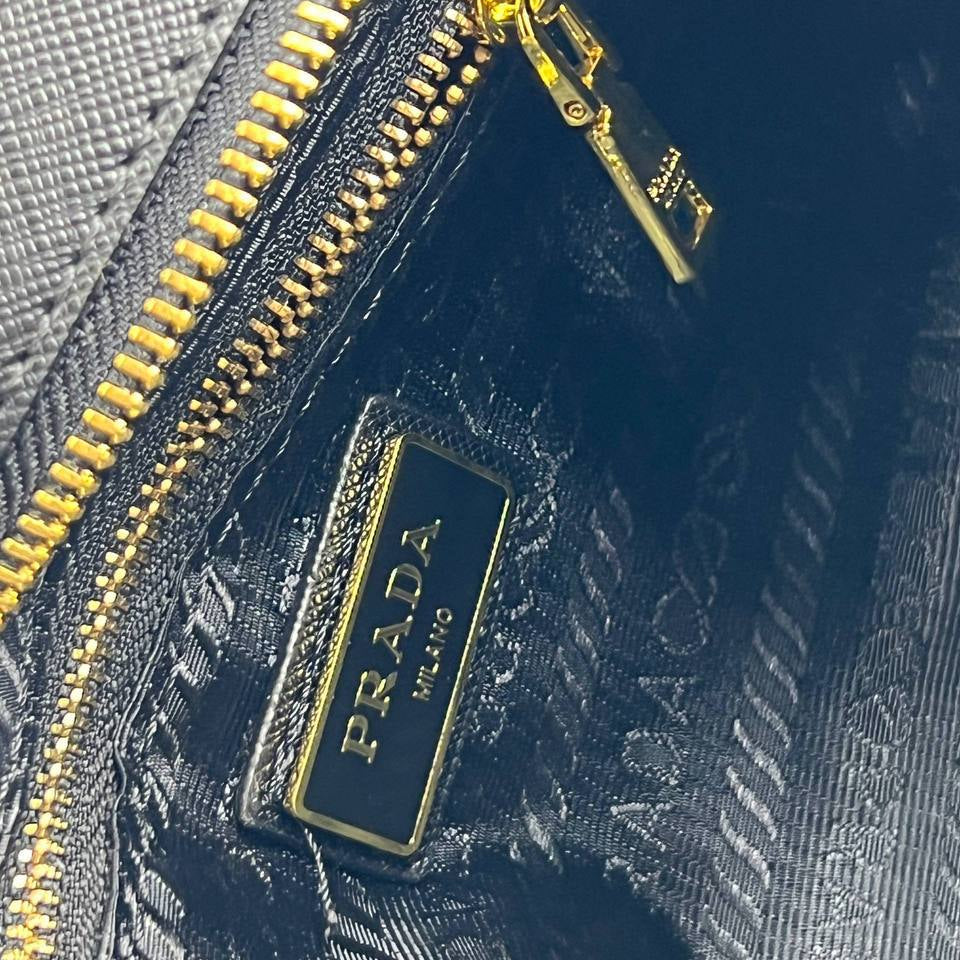 Prada Woven Texture Tote with Signature Logo Plaque