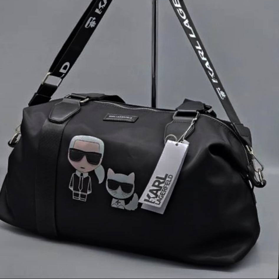 Karl Lagerfeld Nylon Travel Bag with Karl and Choupette Graphic