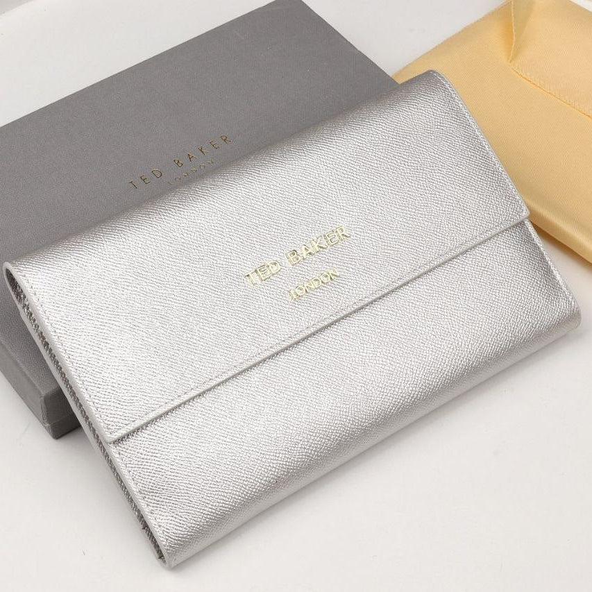 Ted Baker London Metallic Silver Passport and Travel Wallet Set