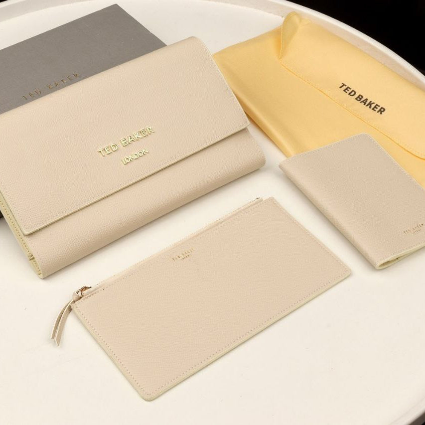 Ted Baker London Metallic Silver Passport and Travel Wallet Set