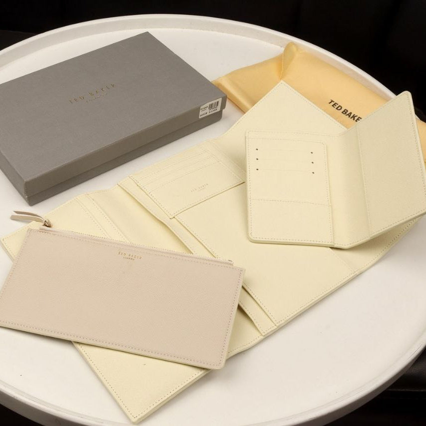 Ted Baker London Metallic Silver Passport and Travel Wallet Set