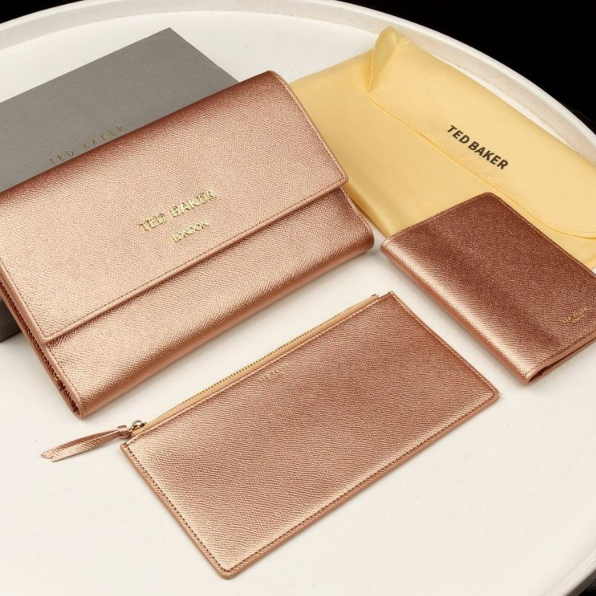 Ted Baker London Metallic Silver Passport and Travel Wallet Set