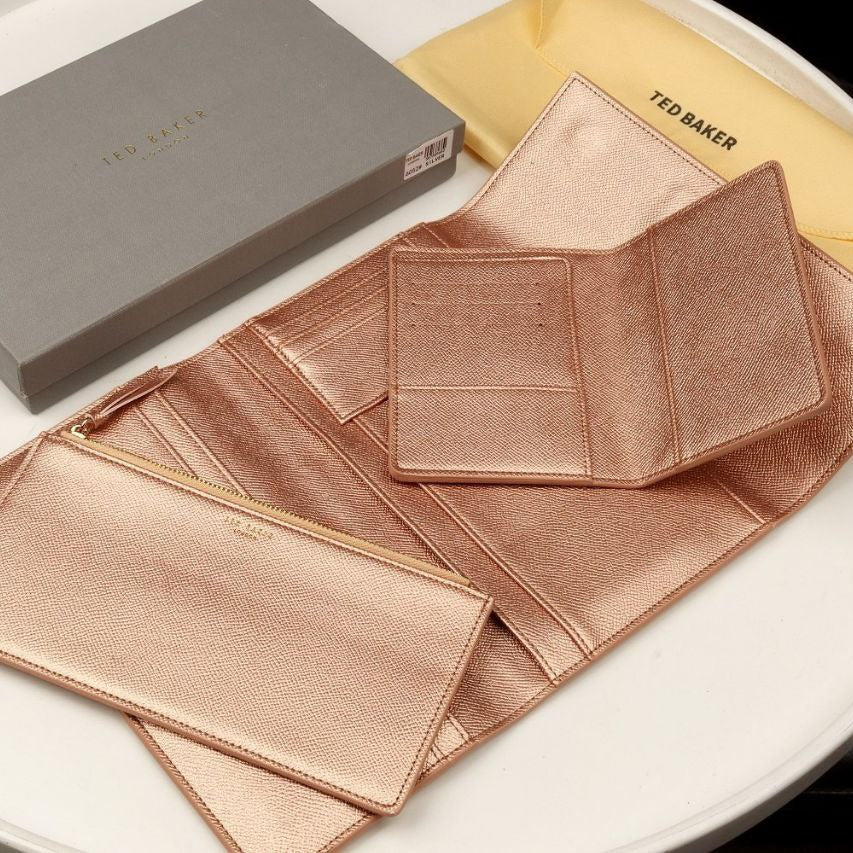 Ted Baker London Metallic Silver Passport and Travel Wallet Set
