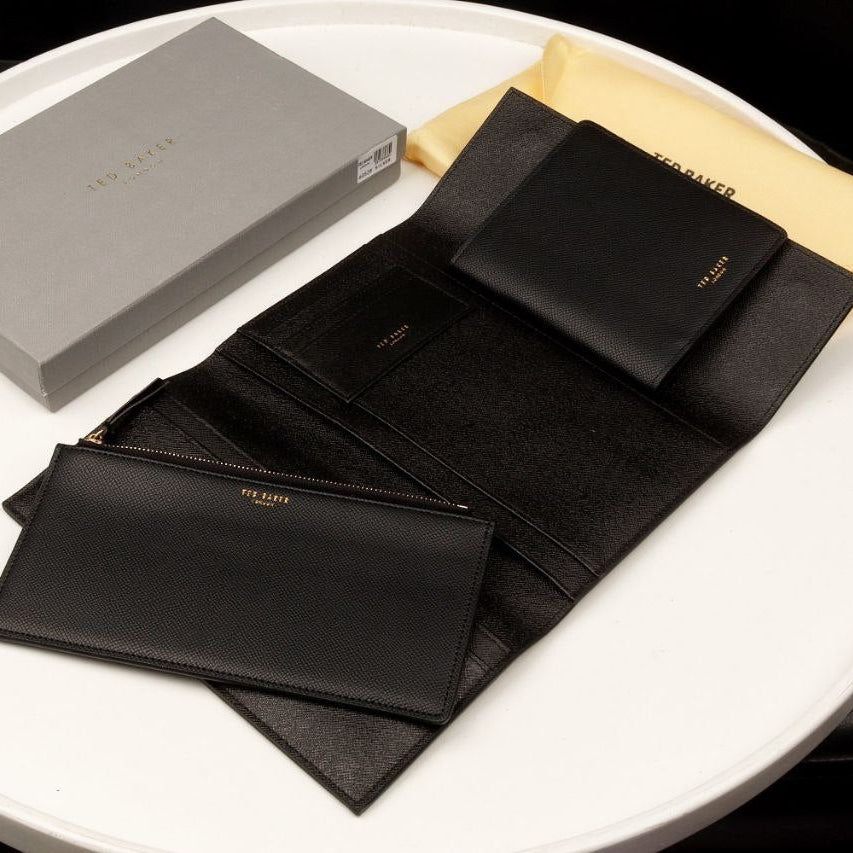 Ted Baker London Metallic Silver Passport and Travel Wallet Set